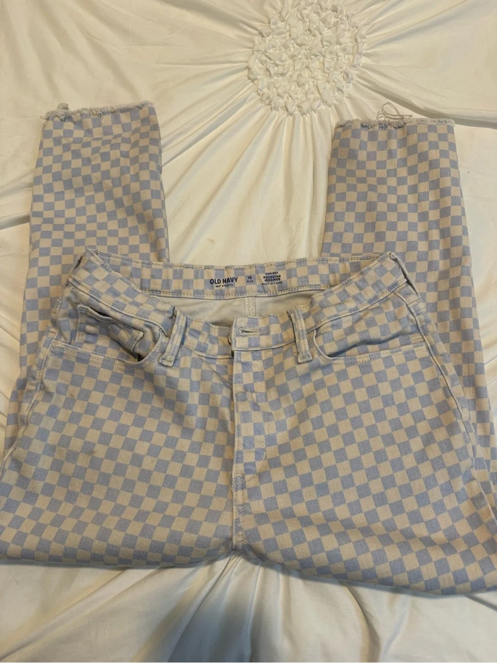Old Navy Kids Checkerboard Jeans - Light Blue & White